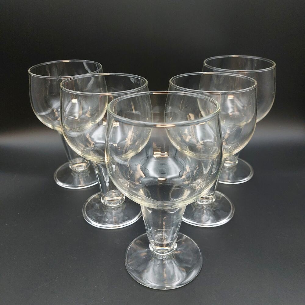 Vintage Anchor Hocking Hollow Stem Beer Glasses Set of 5 Clear Stout Goblets